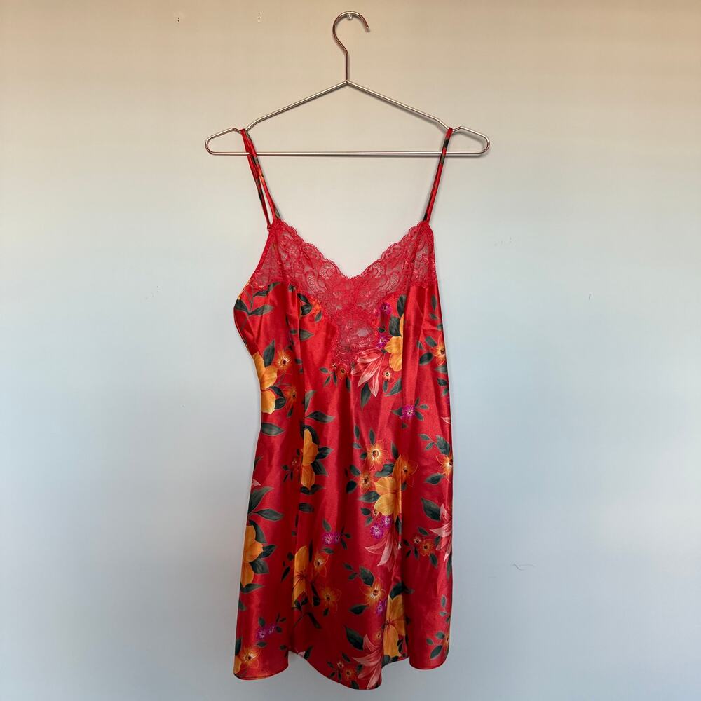 Victoria's Secret Red Floral Satin Slip